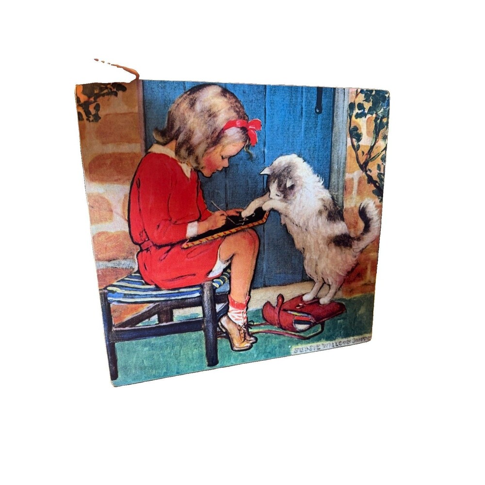 Schoolwork with Kitty Jessie Willcox Smith 1920 Vintage Childrens Wood Decor
